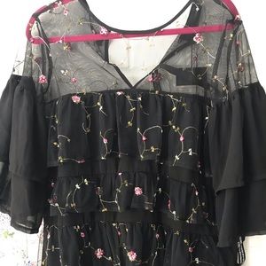 Black embroidered layered dress